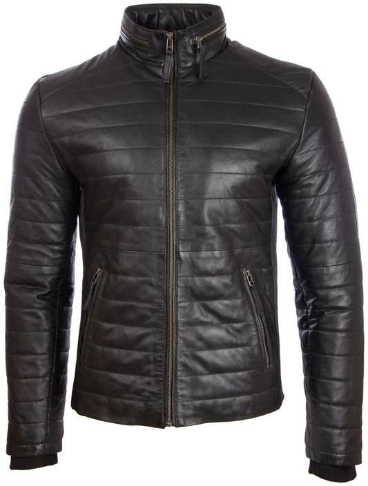 K5MP Men's Quilt Puffer Aviator Bomber Jacket - Black