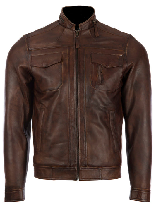 2ZCV Men's Biker Jacket - Nevada Brown