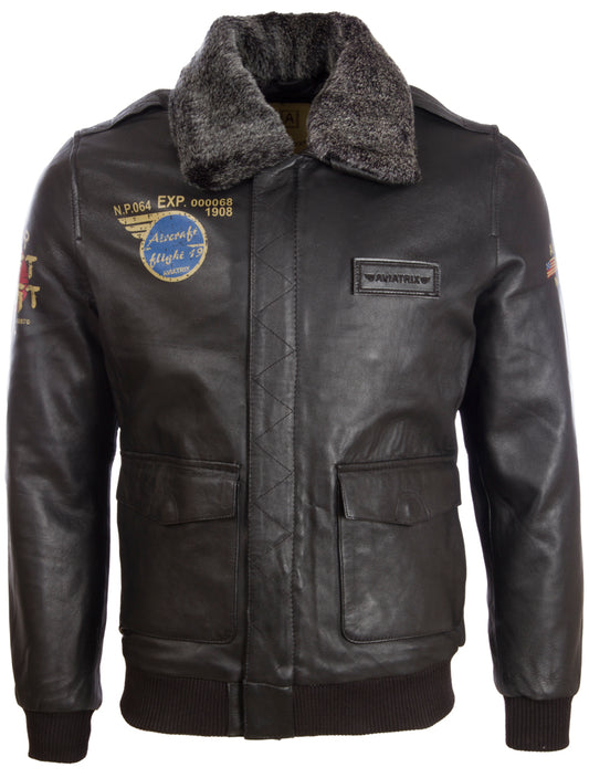 VGS3 Men's Aviator Bomber Jacket - Black/Snowtop Fur