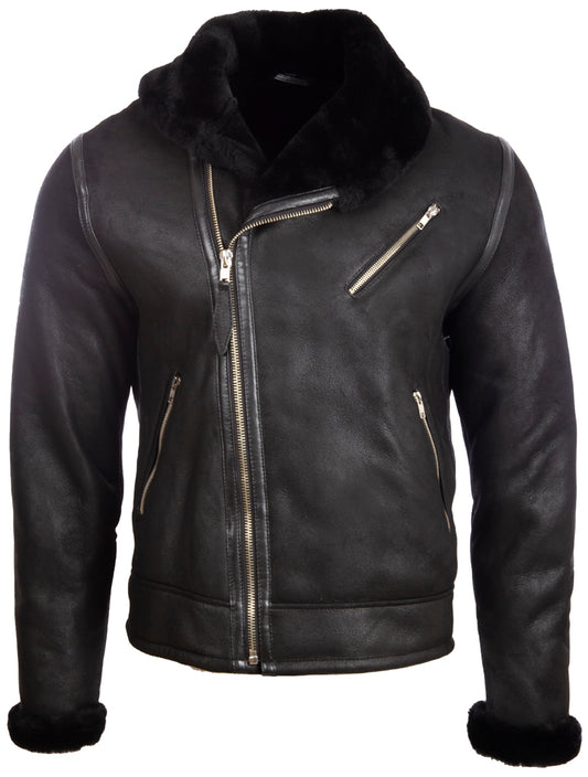 OBRS Men's Shearling Shawl Jacket - Black/Black