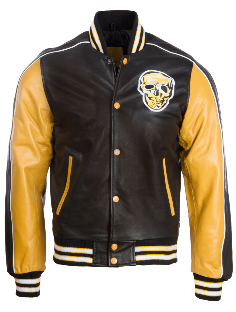 37LY Men's Varsity Skull Jacket - Black/Mustard