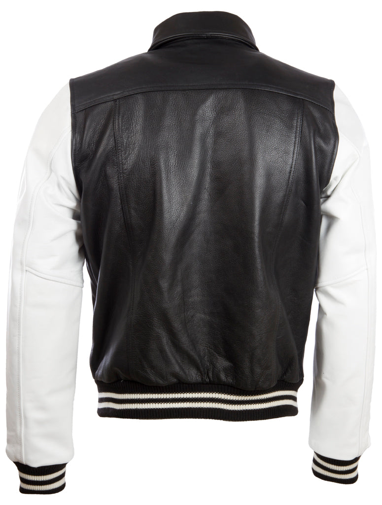 Z2TB Men's Trucker Cow Leather Jacket - Black/White