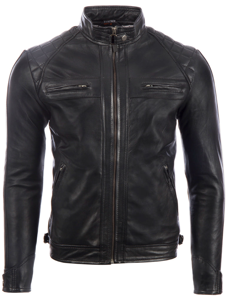 Aviatrix Men's Real Leather Crosshatch Shoulder Detail Fashion Jacket ...