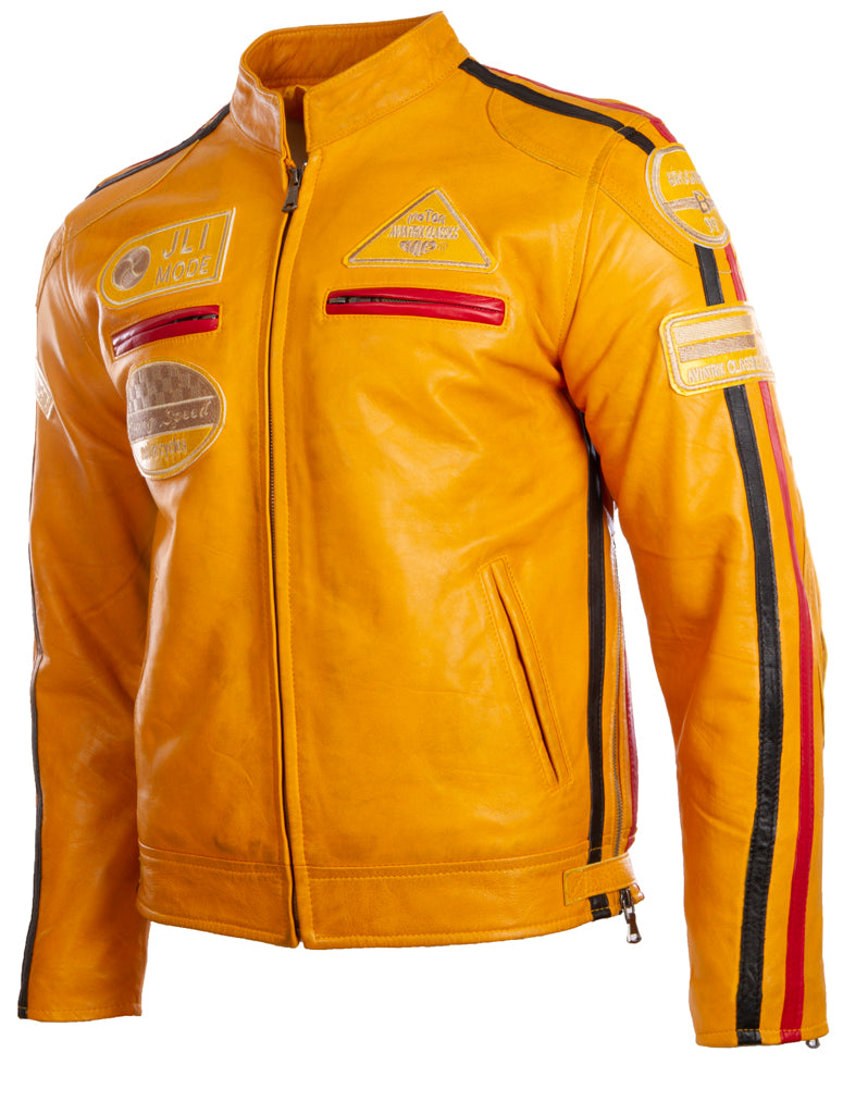 CXUS Men's Racing Biker Jacket - Yellow